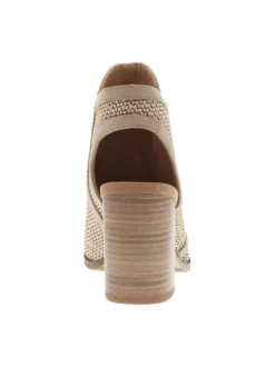 Nu-pieds beiges à talon décroché haut et zip latéral avec détails clous