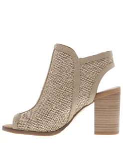 Nu-pieds beiges à talon décroché haut et zip latéral avec détails clous