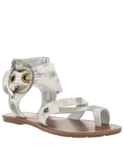 Nu-pieds blanc et vert à talon décroché bas, zip et boucle décorative