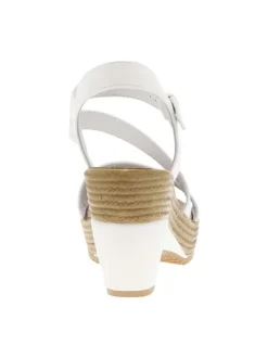 Nu-pieds blancs à talon compensé haut avec une boucle à ardillon