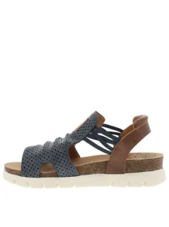 Nu-pieds bleu marine à semelle compensé bas et à bandes élastiquées