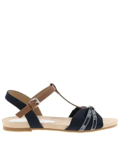 Nu-pieds bleu marine à semelle plate avec une fermeture à boucle à ardillon