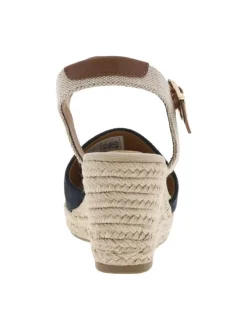 Nu-pieds bleu marine à talon compensé haut avec boucle à ardillon