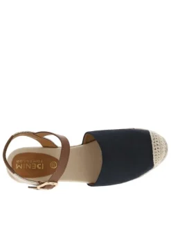 Nu-pieds bleu marine à talon compensé haut avec boucle à ardillon