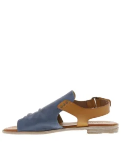 Nu-pieds bleus et marron avec une bande auto-agrippante et un talon plat