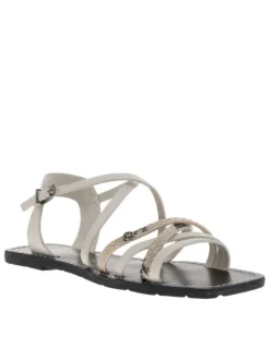 Nu-pieds à bout carré Kala grises en cuir avec fines brides entrecroisées motif serpent