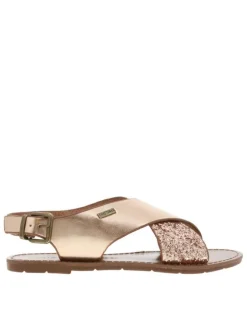 Nu-pieds bronze et à glitter or rose, à semelle plate et première pur cuir