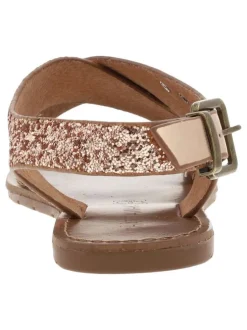 Nu-pieds bronze et à glitter or rose, à semelle plate et première pur cuir