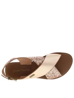 Nu-pieds bronze et à glitter or rose, à semelle plate et première pur cuir