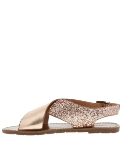 Nu-pieds bronze et à glitter or rose, à semelle plate et première pur cuir