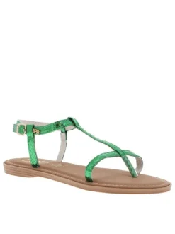 Nu-pieds Bulle verts avec imprimé serpent aspect métallisé et un entre-doigt