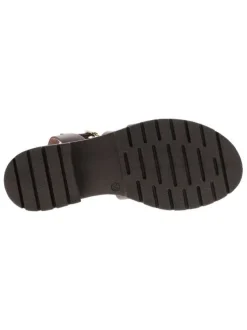 Nu-pieds chocolat en cuir avec un talon décroché bas et une boucle à ardillon