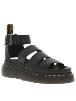 Nu-pieds Clarissa 2 Quad en cuir grainé noirs avec une semelle semi-compensée