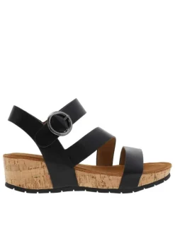 Nu-pieds compensés Lilou noirs en cuir avec boucle à ardillon métallique et ronde