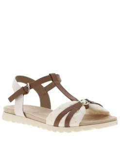 Nu-pieds écrus et marrons à semelle plate et à boucle à ardillon