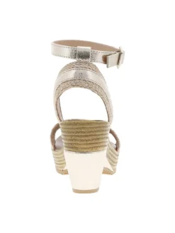 Nu-pieds dorés aspect métallisé avec boucle à ardillon et talon compensé haut