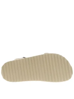 Nu-pieds dorés avec un aspect liège et 2 boucles à ardillon