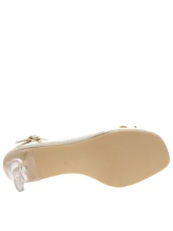 Nu-pieds dorés et transparents avec talon décroché haut et boucle à ardillon