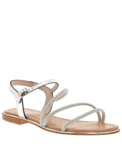 Nu-pieds en cuir argenté à paillettes à boucle à ardillon et trépointe vernie