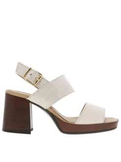 Nu-pieds en cuir aspect croco ivoire à talon décroché haut et boucle à ardillon