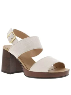 Nu-pieds en cuir aspect croco ivoire à talon décroché haut et boucle à ardillon