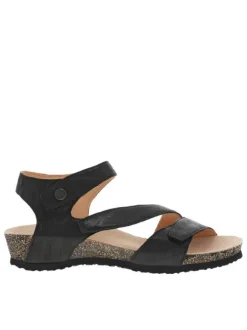 Nu-pieds en cuir aspect froissé noir à bandes auto-agrippantes, semi-compensées