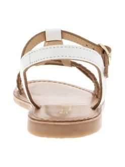 Nu-pieds en cuir blanc et or à talon décroché bas et à boucle à ardillon