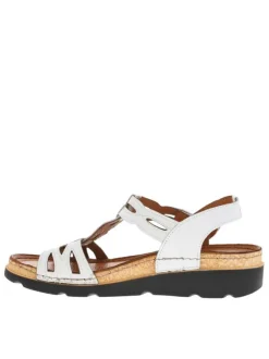 Nu-pieds en cuir blancs et dorés avec talon semi-compensé et bride ajustable
