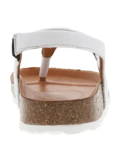 Nu-pieds en cuir blancs style tongs avec empiècement élastiqué sur l'extérieur