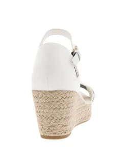 Nu-pieds en cuir blanc à talon compensé et à boucle à ardillon