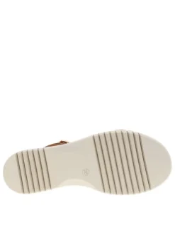 Nu-pieds en cuir bruns à semelle écrue avec talon compensé tresses roses