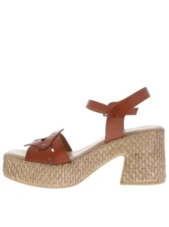 Nu-pieds en cuir bruns à talon décroché haut avec boucle à ardillon