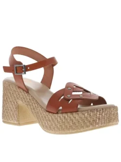 Nu-pieds en cuir bruns à talon décroché haut avec boucle à ardillon