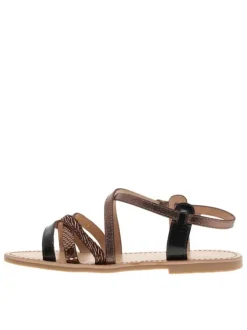 Nu-pieds en cuir chocolat à semelle plate et à boucle à ardillon