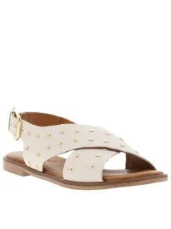 Nu-pieds en cuir écrus à semelle plate et à boucle à ardillon