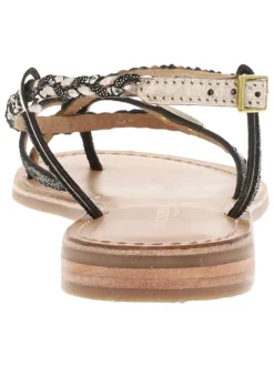 Nu-pieds en cuir doré et noir à boucle à ardillon et talon décroché bas