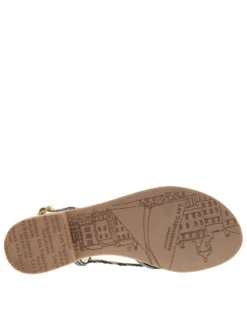 Nu-pieds en cuir doré et noir à boucle à ardillon et talon décroché bas