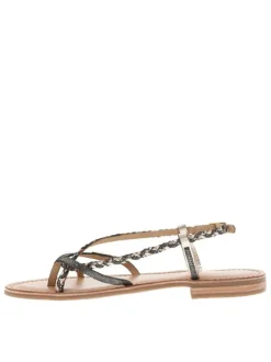 Nu-pieds en cuir doré et noir à boucle à ardillon et talon décroché bas