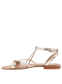 Nu-pieds en cuir doré et serpent à boucle à ardillon et trépointe dorée vernie
