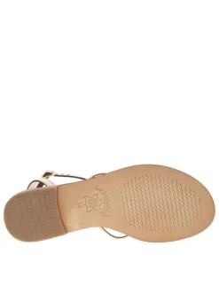 Nu-pieds en cuir doré et serpent à boucle à ardillon et trépointe dorée vernie