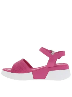 Nu-pieds en cuir fucshia à semelle baskets compensée et à boucle à ardillon
