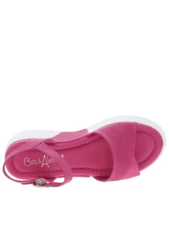 Nu-pieds en cuir fucshia à semelle baskets compensée et à boucle à ardillon