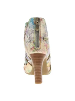Nu-pieds en cuir à imprimé multicolore à talon haut stiletto et à zip arrière