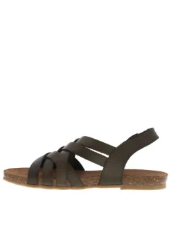 Nu-pieds en cuir kaki à semelle ergonomique plate et bande auto-agrippante