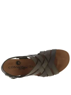 Nu-pieds en cuir kaki à semelle ergonomique plate et bande auto-agrippante