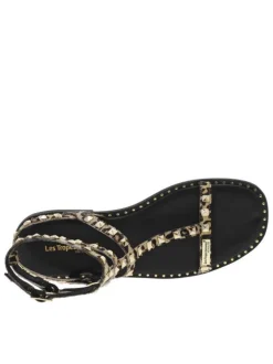Nu-pieds en cuir léopard avec des clous dorés et à talon décroché bas
