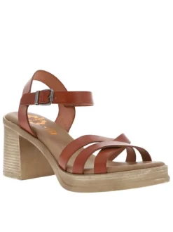 Nu-pieds en cuir marron à talon décroché haut avec boucle à ardillon