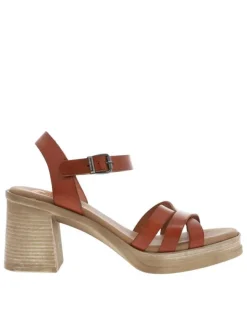 Nu-pieds en cuir marron à talon décroché haut avec boucle à ardillon