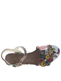 Nu-pieds en cuir multicolores avec un talon carré et 2 bandes auto-agrippantes