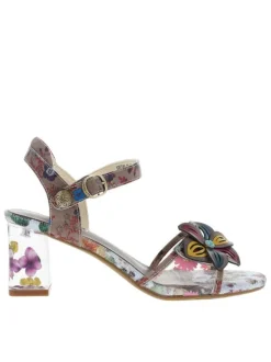 Nu-pieds en cuir multicolores avec un talon carré et 2 bandes auto-agrippantes